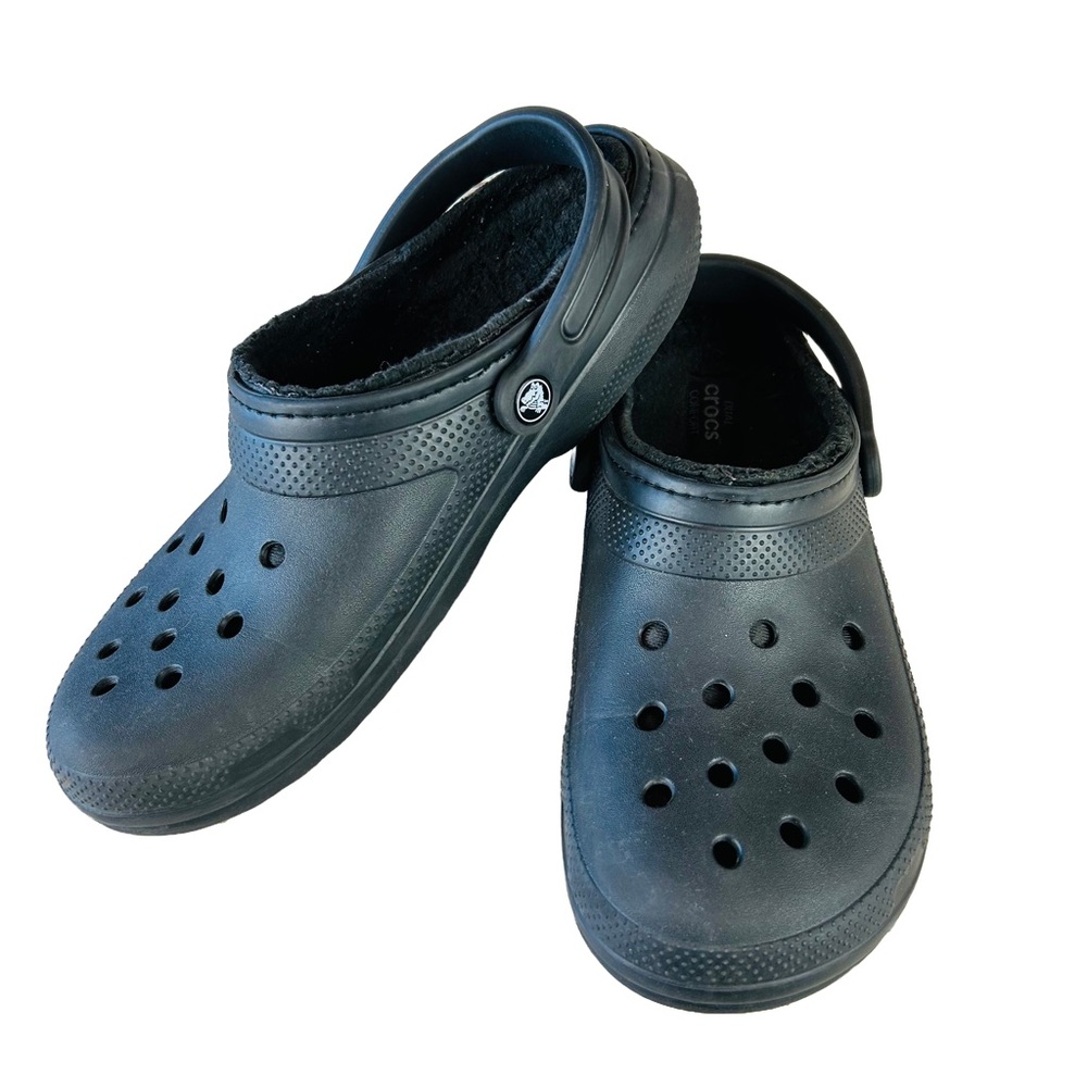 Crocs Black Faux Fur Lined Slip On Clog Shoes Mens Size 10 Women’s 12